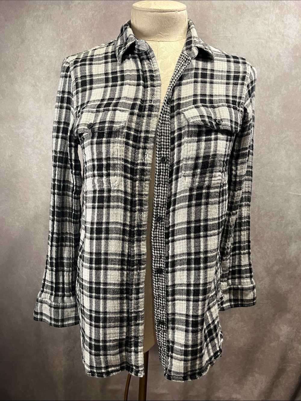 Madewell Black & White Plaid Utility Button Down Flannel Top size XS